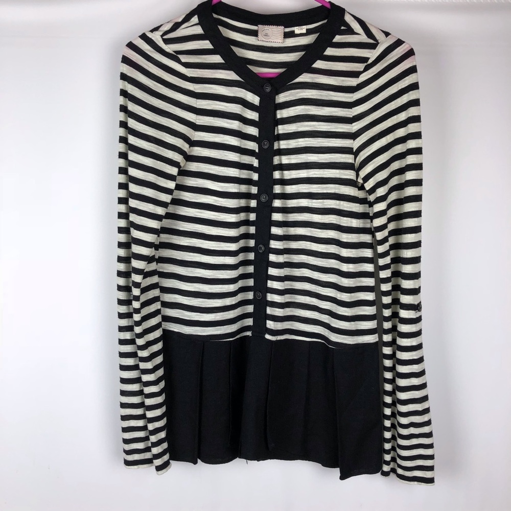 Postmark Anthropologie Striped Top Pleated Hem